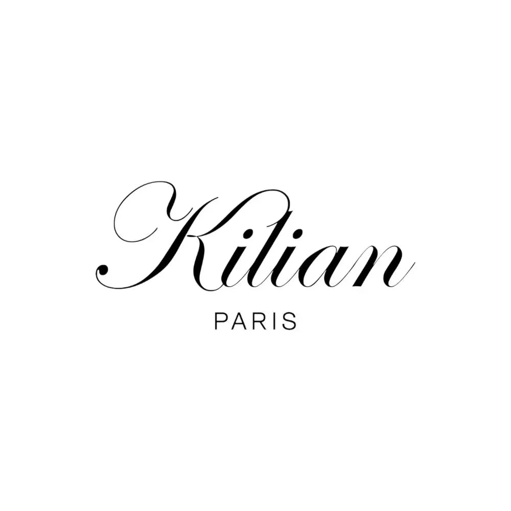Schwarzes Kilian Paris Logo auf weißem Hintergrund, elegante Parfum-Markeninschrift