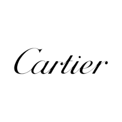 Schwarzes Cartier Schriftzug-Logo auf transparentem Hintergrund, Luxusparfüm-Marke