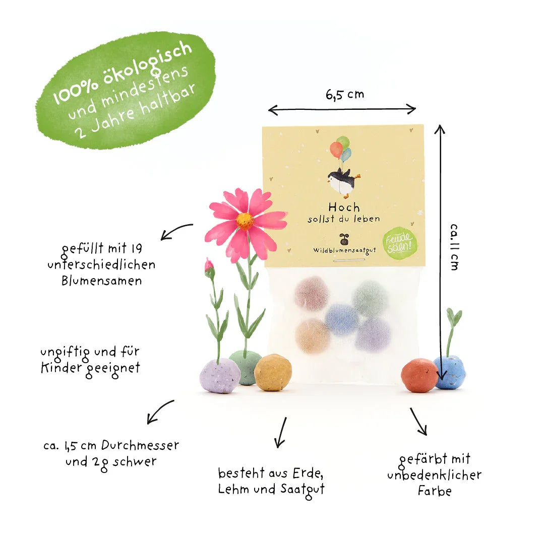 5 Blumenmurmeln im Tütchen "Hoch sollst du leben"
