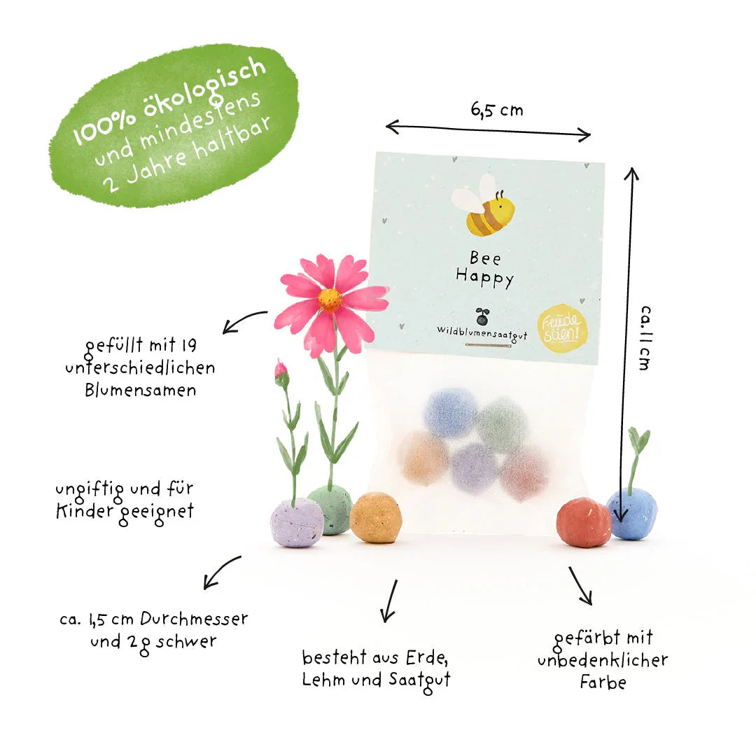 5 Blumenmurmeln im Tütchen "Bee Happy"
