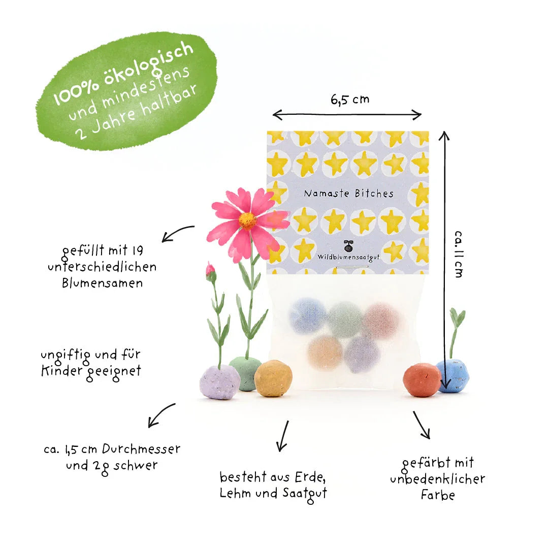 5 Blumenmurmeln im Tütchen "Namaste Bitches"