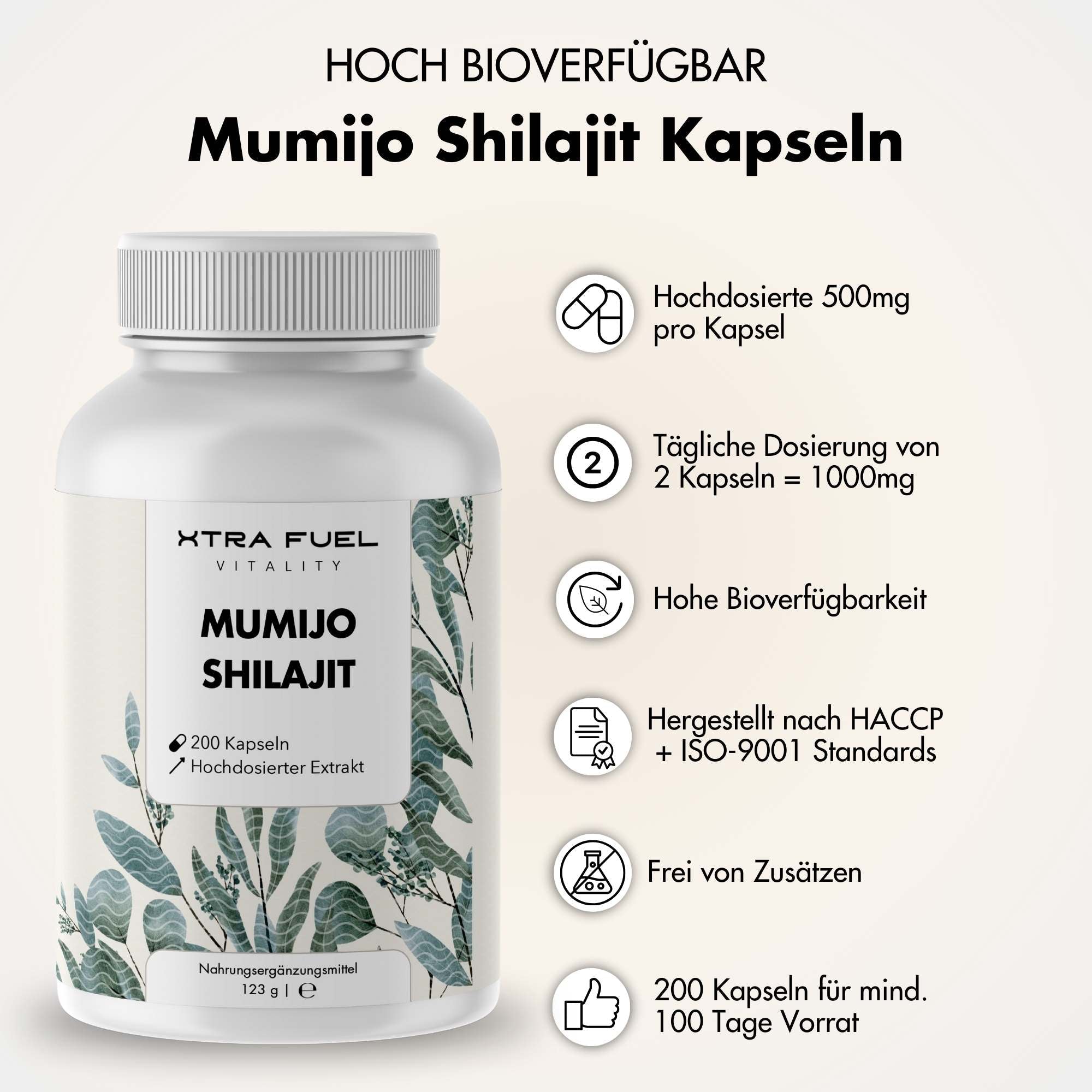 Shilajit Kapseln - 200x Mumijo Kapseln - Mit >80% Fulvinsäure