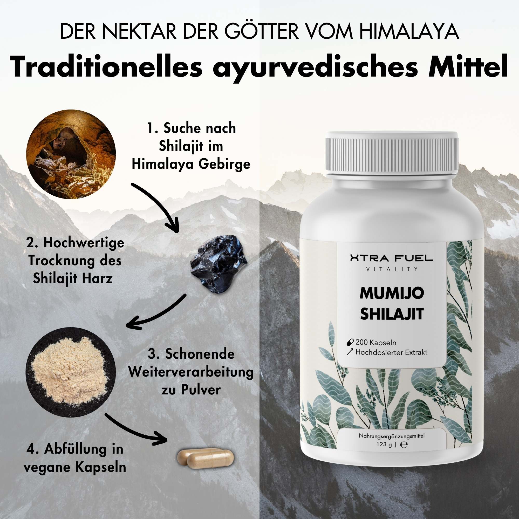Shilajit Kapseln - 200x Mumijo Kapseln - Mit >80% Fulvinsäure