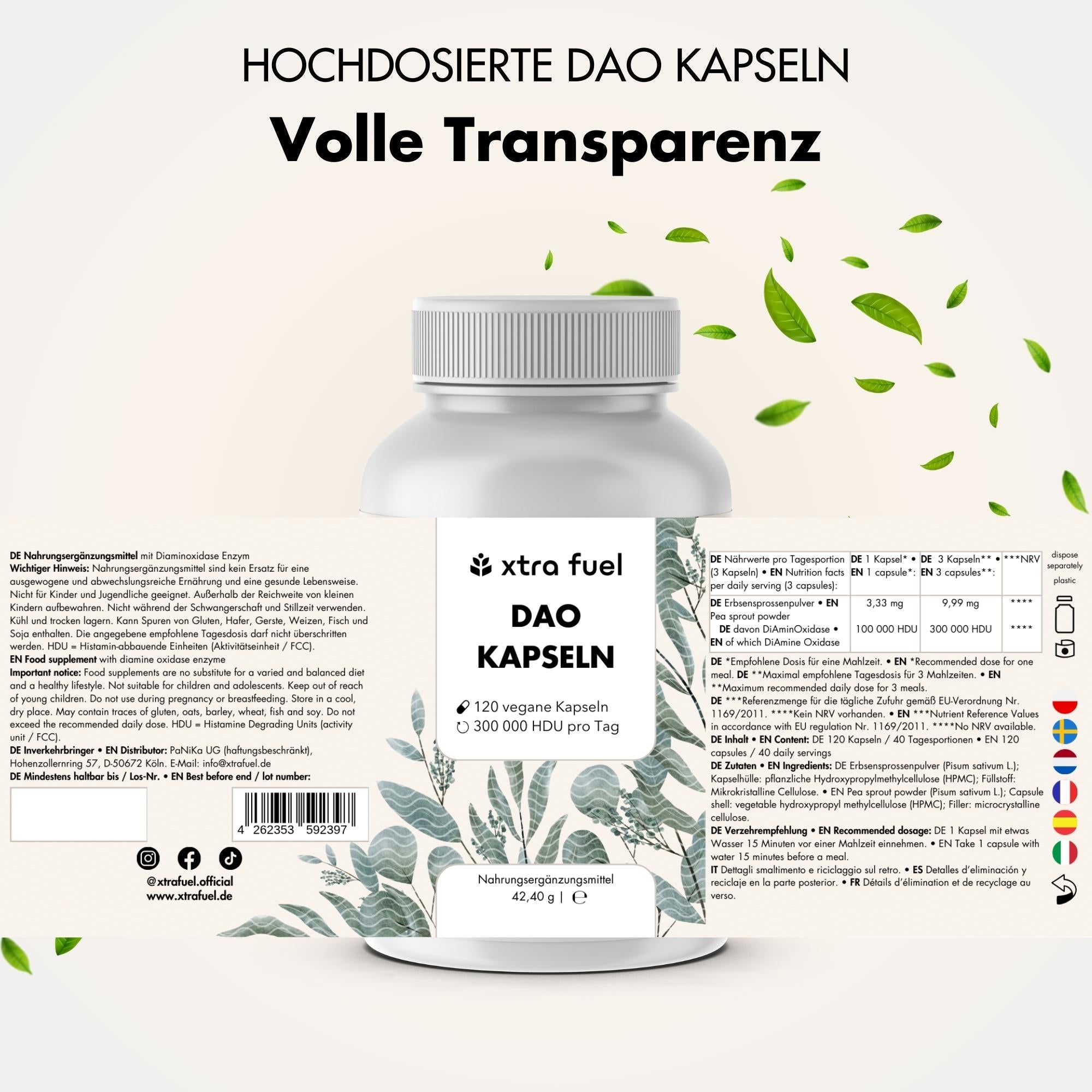 DAO Enzym Kapseln - Vegane Diaminoxidase aus Erbsensprossen - 300.000 HDU