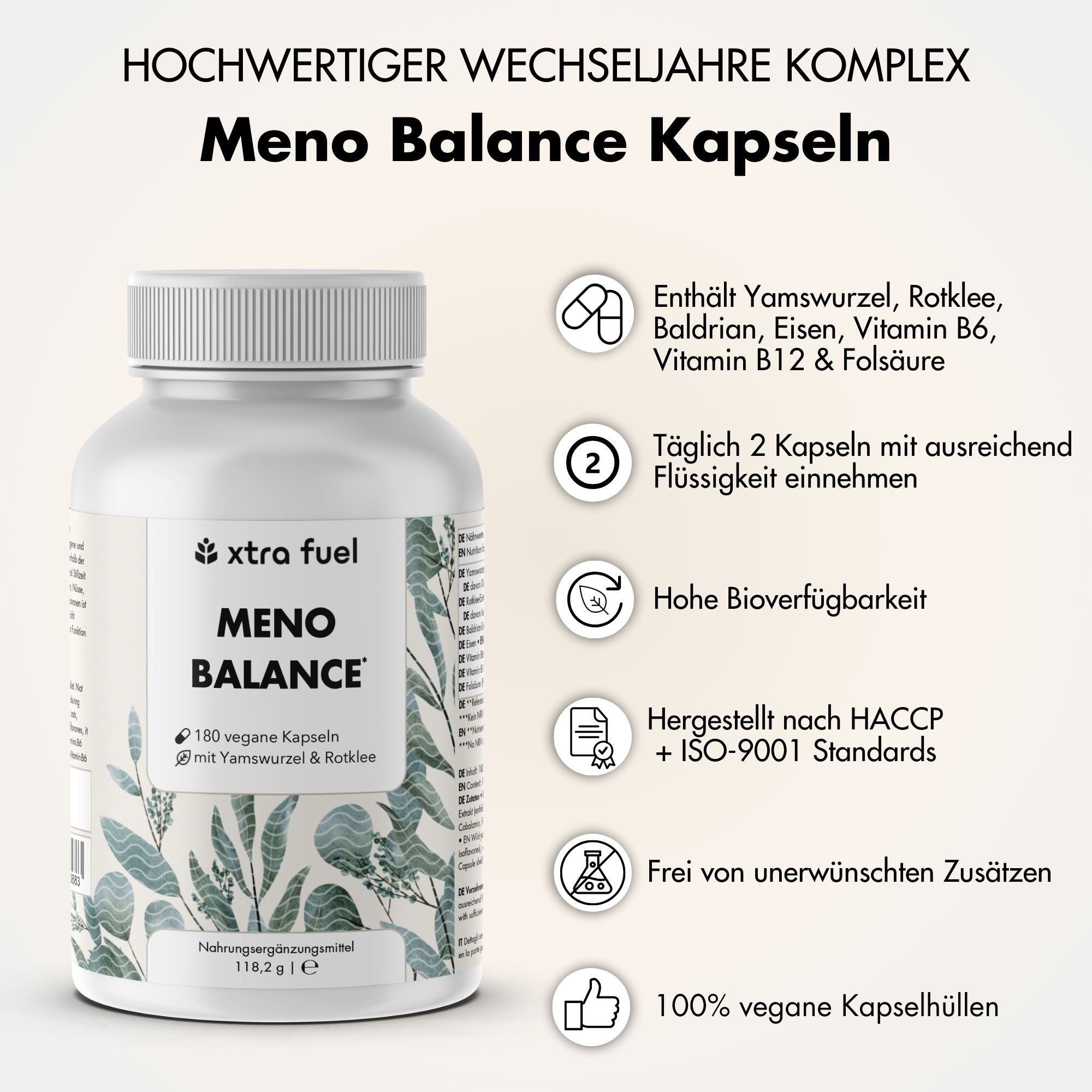 Wechseljahre Kapseln - Meno Balance - Natürliche Formel mit Yams, Rotklee, Baldrian & Eisen