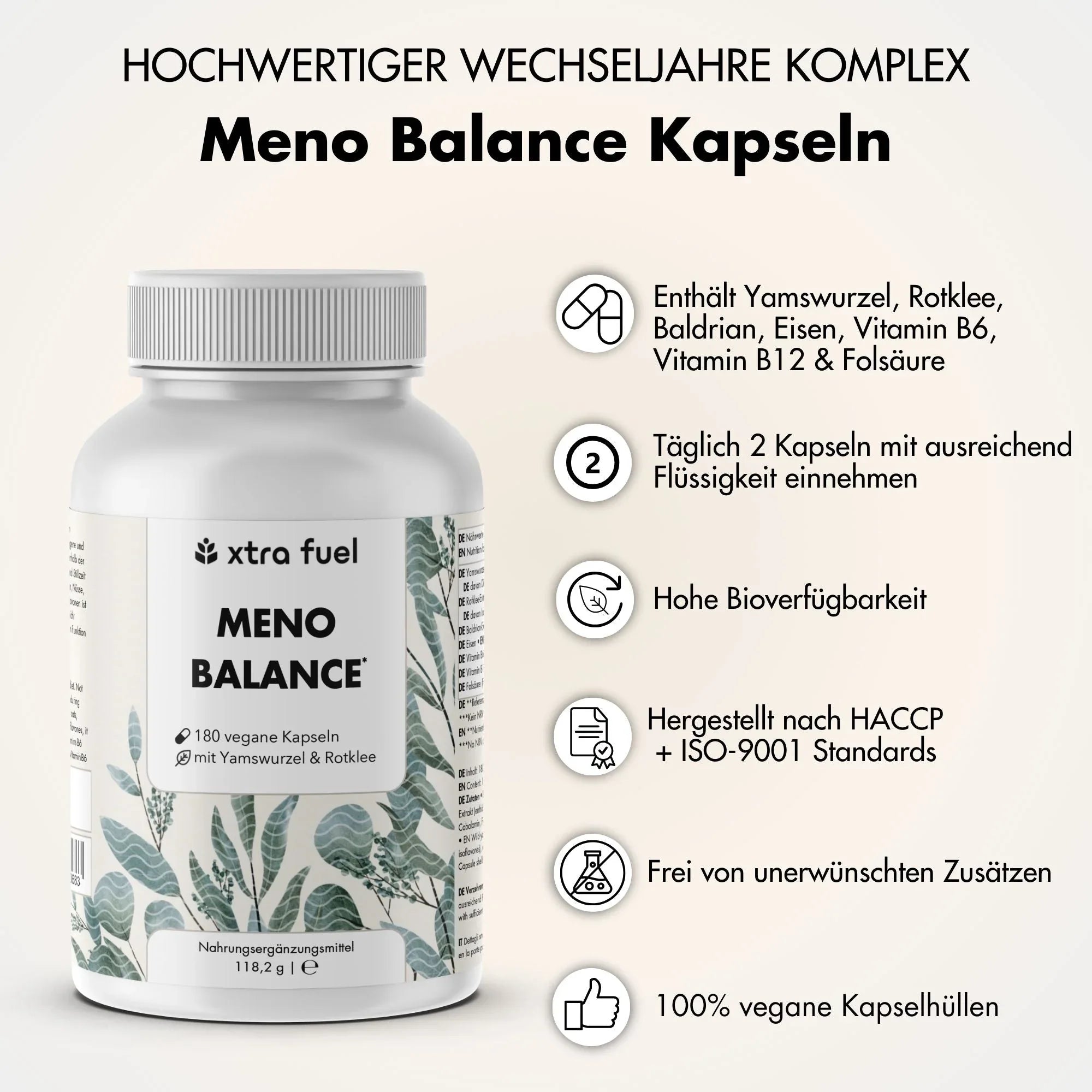 Wechseljahre Kapseln - Meno Balance - Natürliche Formel mit Yams, Rotklee, Baldrian & Eisen - BLACK ELIXIR - Maison de Parfum