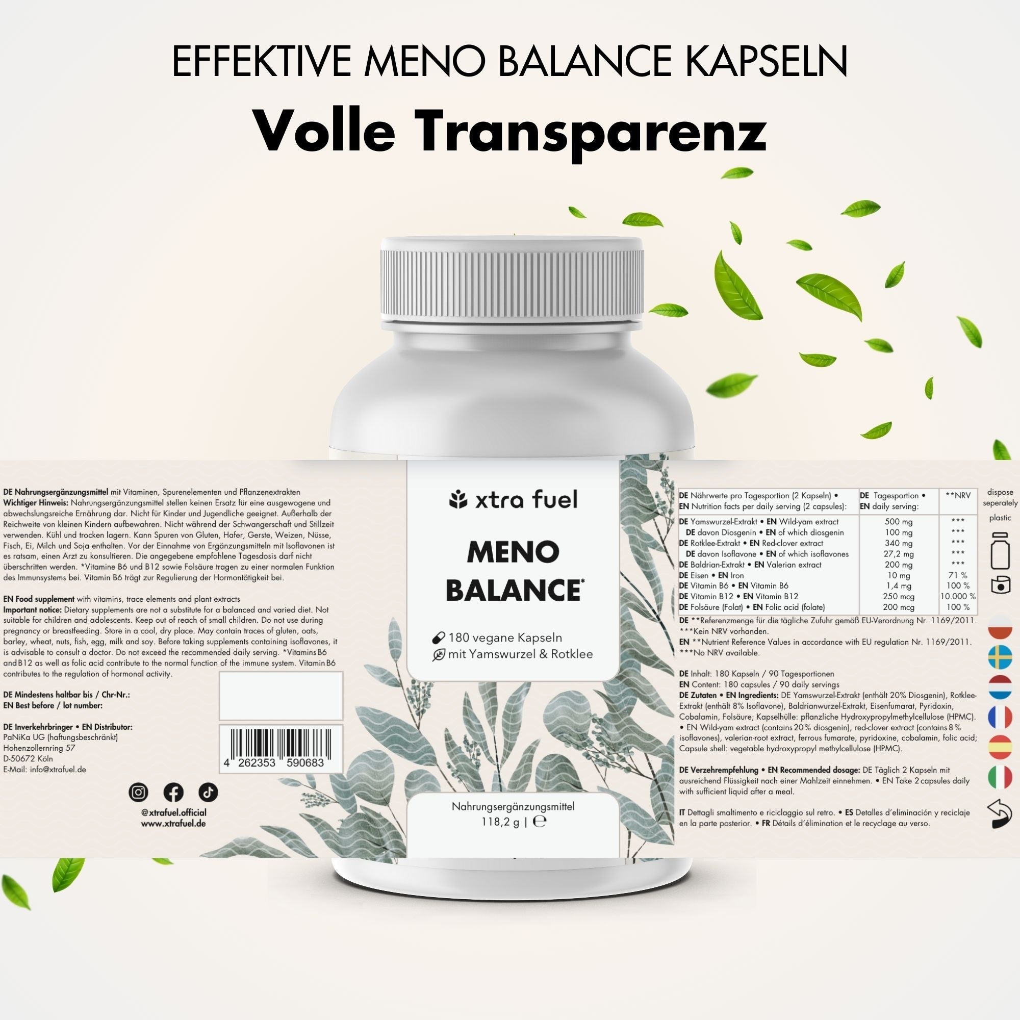 Wechseljahre Kapseln - Meno Balance - Natürliche Formel mit Yams, Rotklee, Baldrian & Eisen