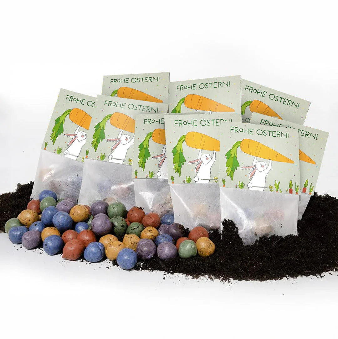 10x5 Blumenmurmeln im Tütchen "Hase mit Möhren"