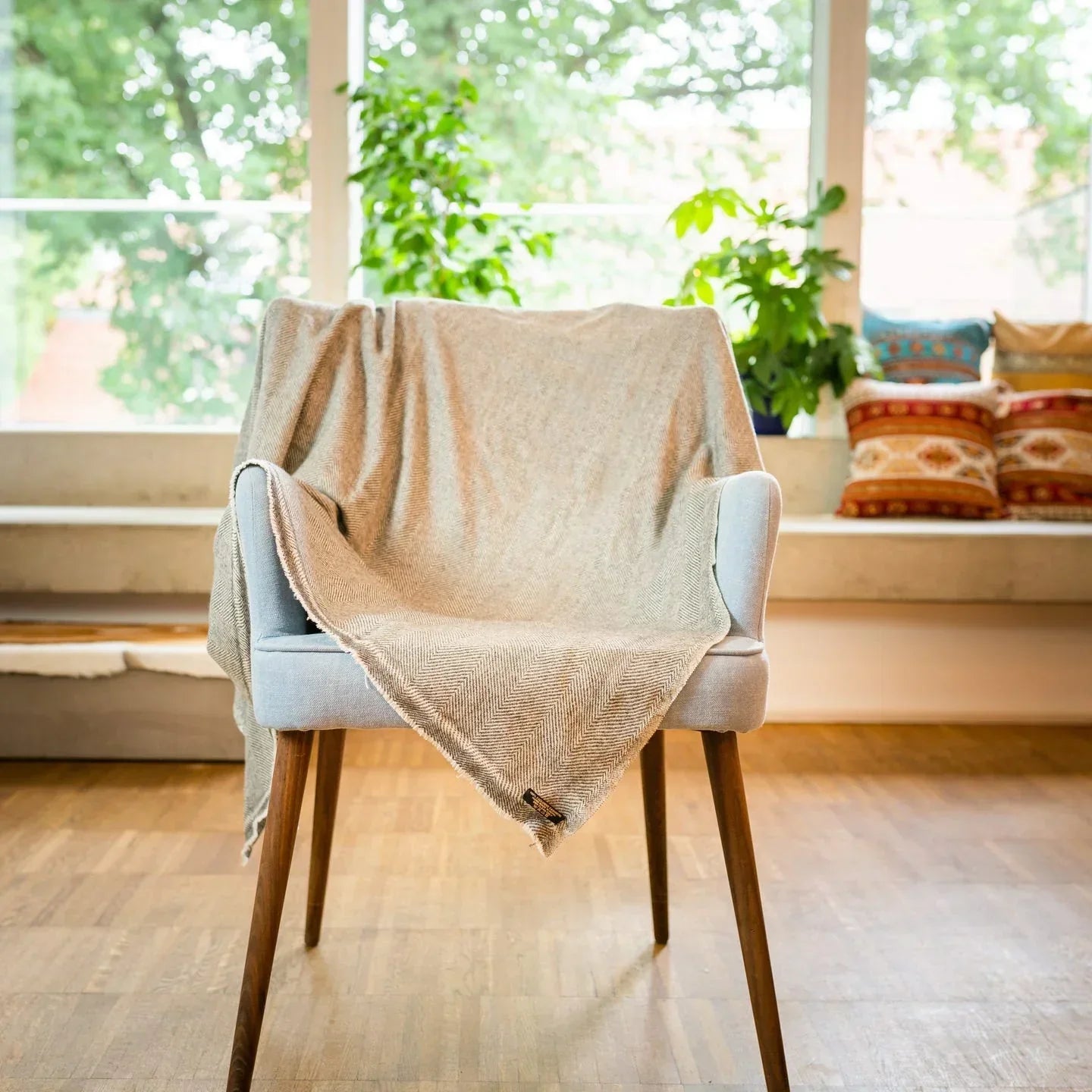 Kaschmirdecke mit Fischgratmuster - grau - 135 x 270cm