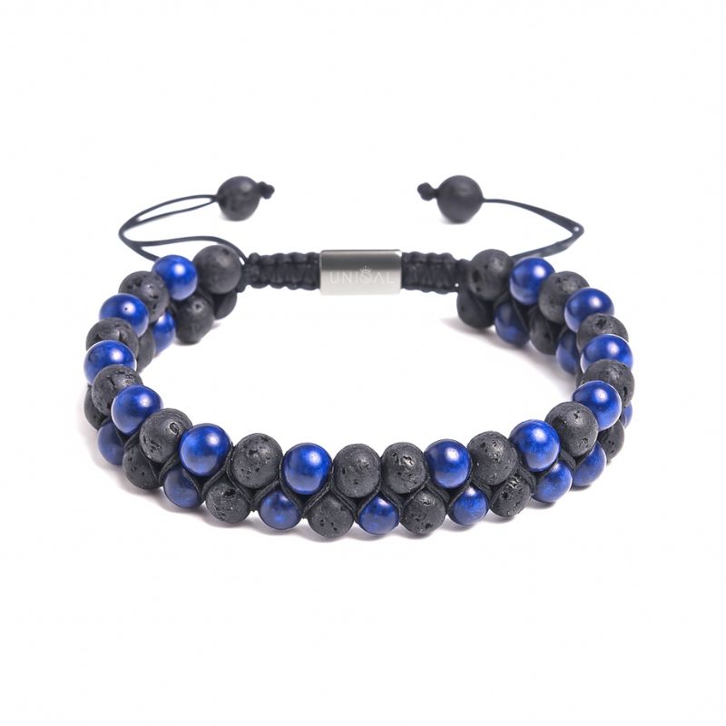 PERLENARMBAND LAPISAZULI & LAVASTEIN 6MM