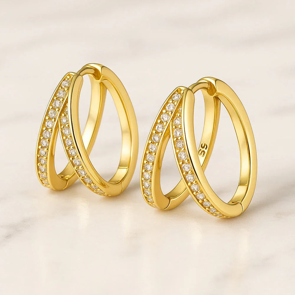 Ohrringe aus 925er Sterling-Silber, geteilte Strass-Creolen