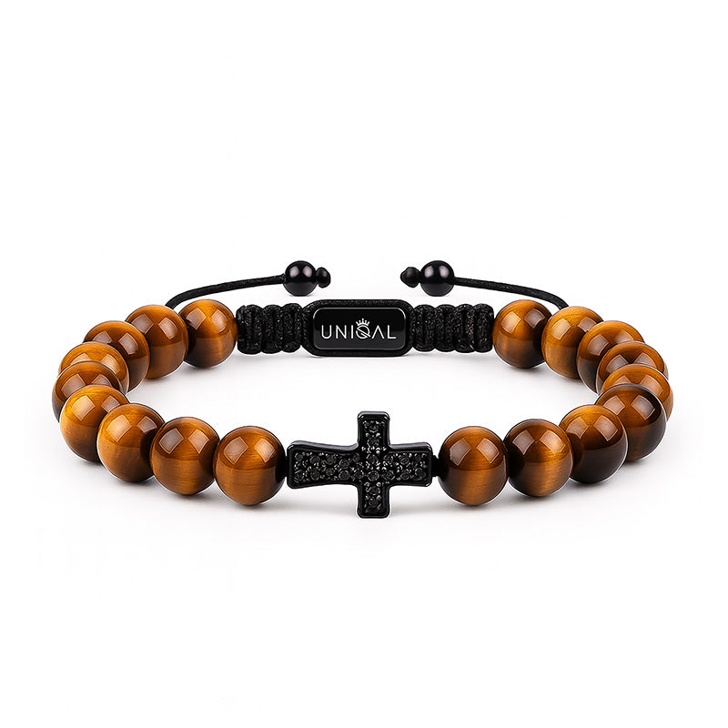 ARMBAND TIGERAUGE & BLACK ZIRKONIA KREUZ 8MM