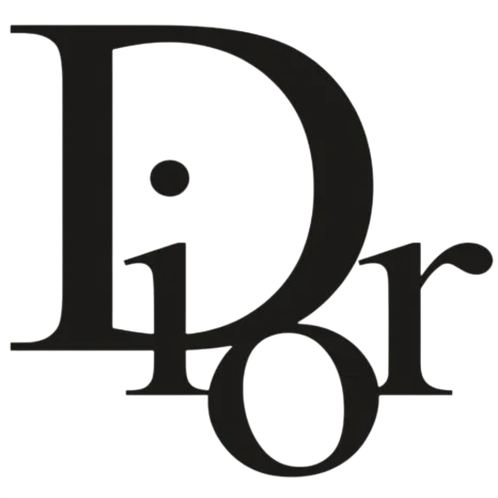 Dior Logo in schwarzer Schrift auf weißem Hintergrund, luxuriöse Modemarke
