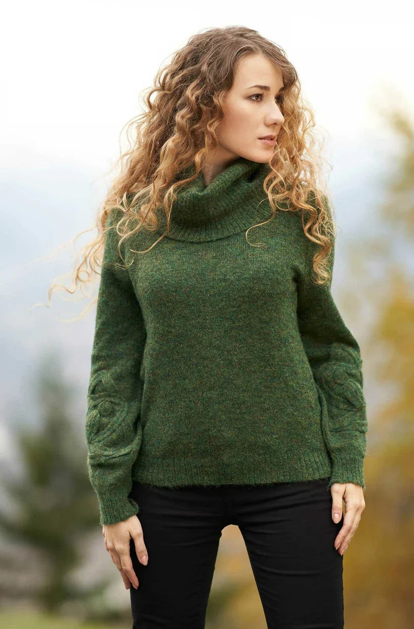 Alpaka Rollkragen Pullover SALOMON – Modischer Crop-Strick mit Applikationen