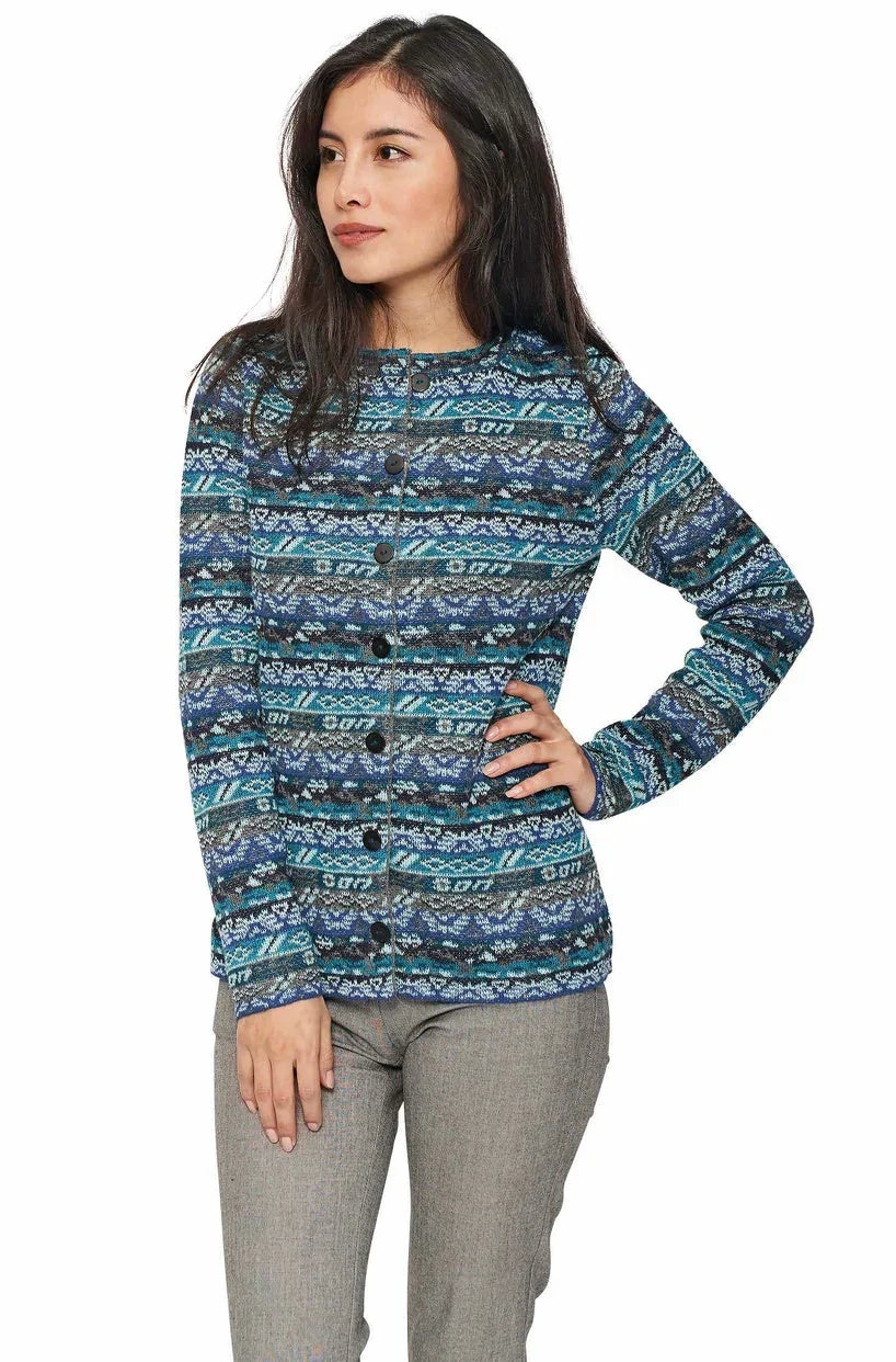 Apu Kuntur - Alpaka Strickjacke TAMIA – Jacquard-Cardigan aus 100% Baby Alpaka