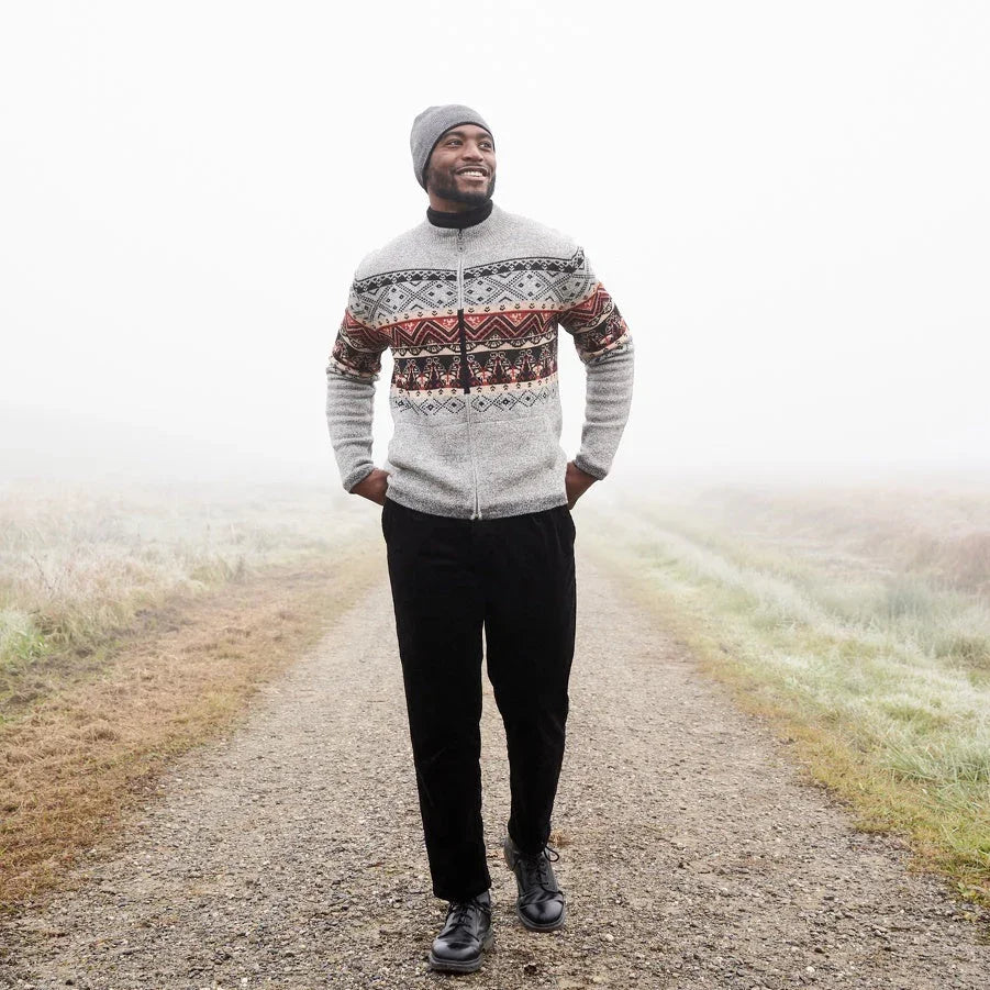 Apu Kuntur - Alpaka Strickjacke FIESTA – Herren-Jacke aus 100% Baby Alpaka