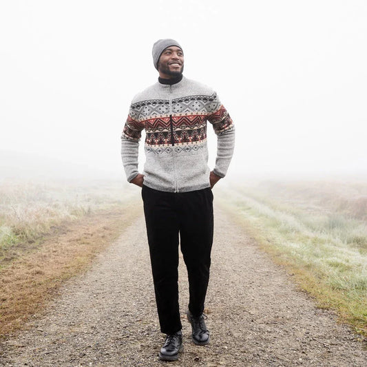 Apu Kuntur - Alpaka Strickjacke FIESTA – Herren-Jacke aus 100% Baby Alpaka