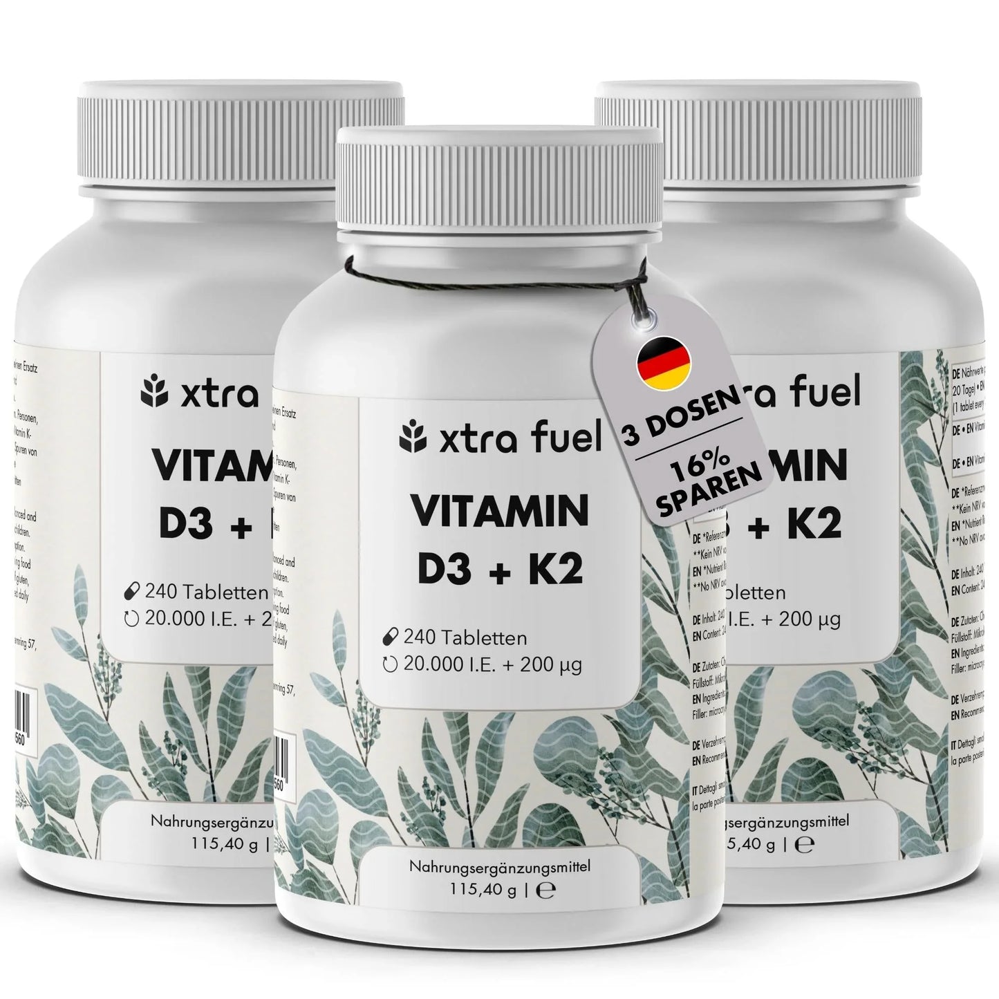 Vitamin D3 + K2 Tabletten - 20.000 I.E. + 200mcg - 100% rein & hochdosiert - BLACK ELIXIR - Maison de Parfum