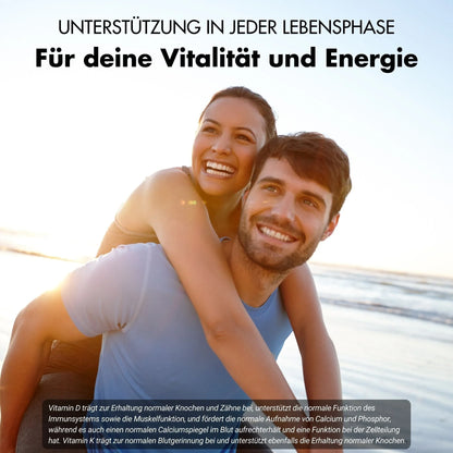 Vitamin D3 + K2 Tabletten - 20.000 I.E. + 200mcg - 100% rein & hochdosiert - BLACK ELIXIR - Maison de Parfum