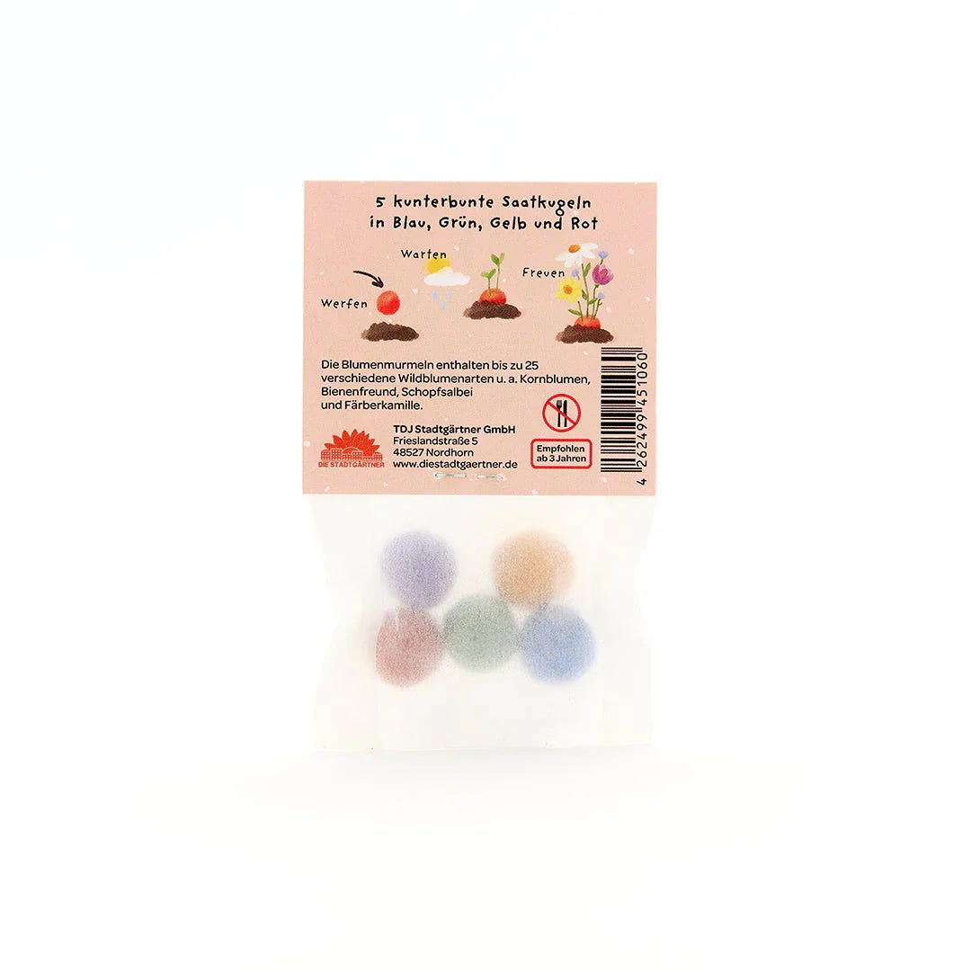 5 Blumenmurmeln im Tütchen "HDGDL" - Hab dich ganz doll lieb