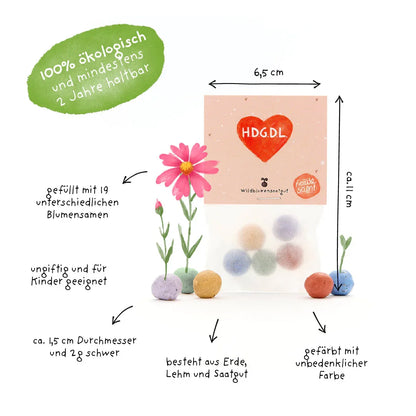 5 Blumenmurmeln im Tütchen "HDGDL" - Hab dich ganz doll lieb