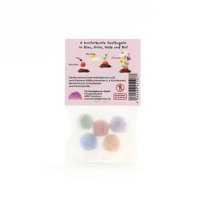 5 Blumenmurmeln im Tütchen "Fantasie ist gut gegen Realität"
