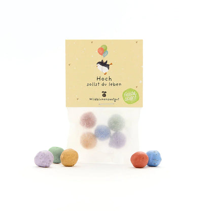 5 Blumenmurmeln im Tütchen "Hoch sollst du leben"