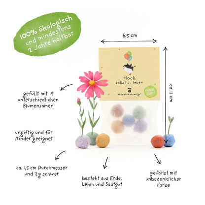 5 Blumenmurmeln im Tütchen "Hoch sollst du leben"