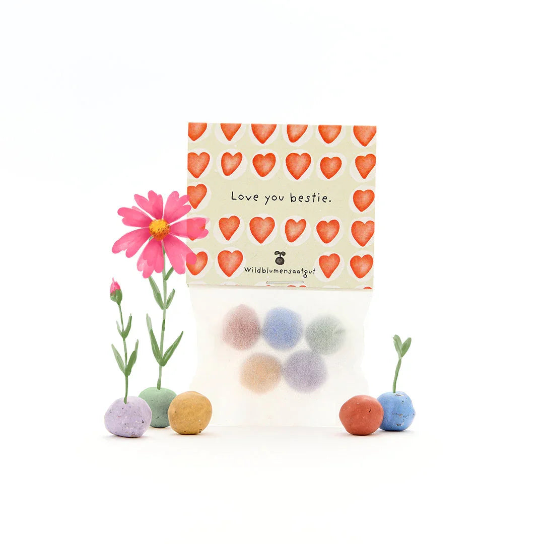 5 Blumenmurmeln im Tütchen "Love You Bestie"