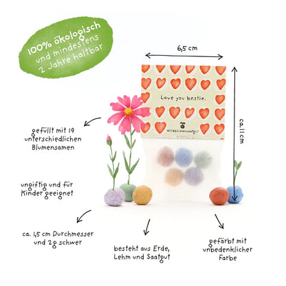 5 Blumenmurmeln im Tütchen "Love You Bestie"