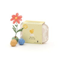 6 bunte Blumenmurmeln im Eierkarton "Hurra, du bist da"