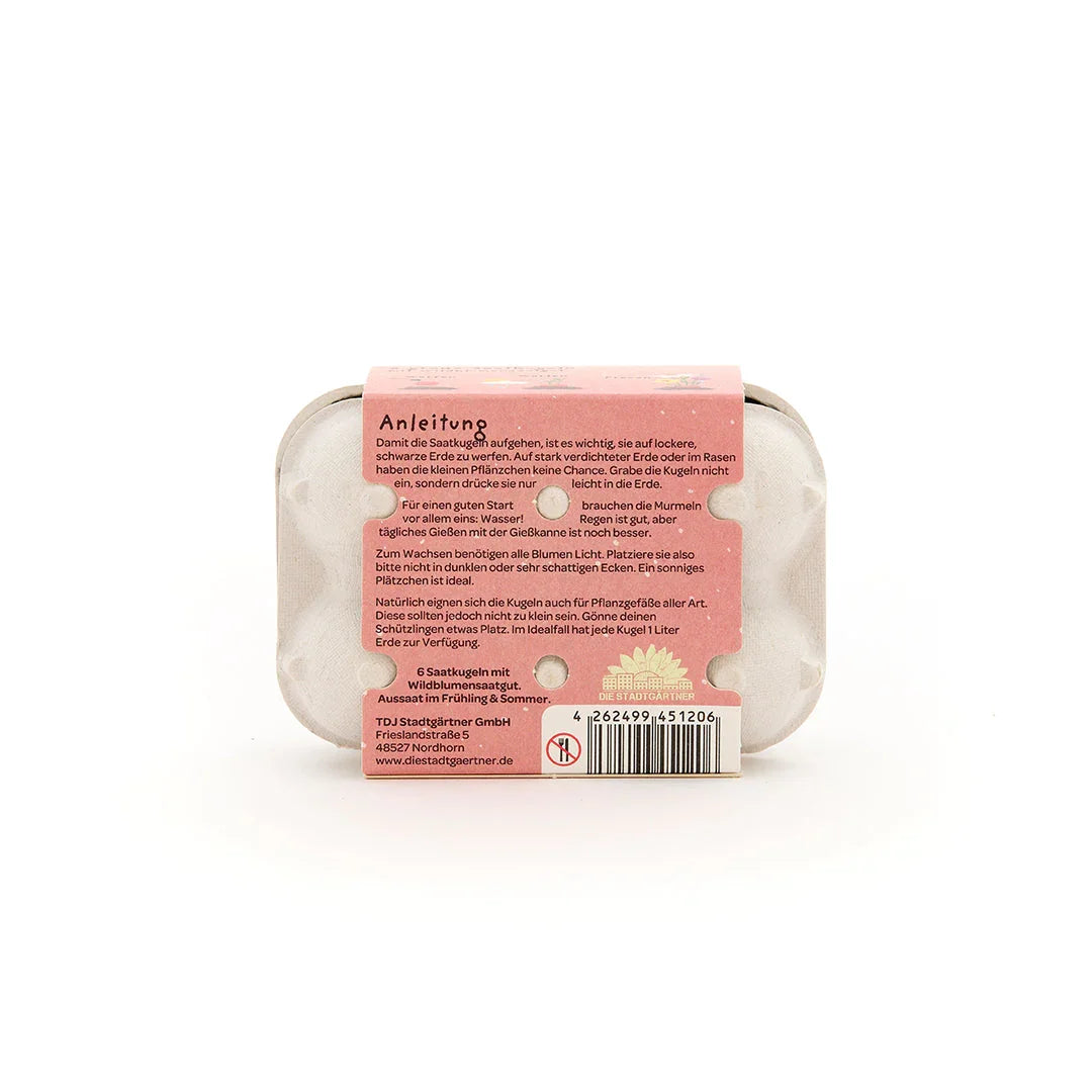 6 bunte Blumenmurmeln im Eierkarton 