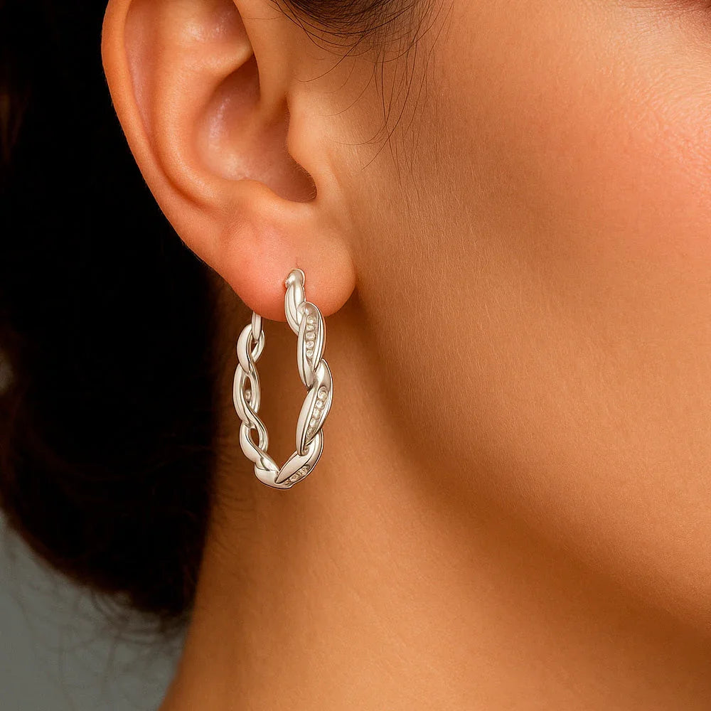 Ohrringe aus 925er Sterling-Silber, verdrehte Creolen mit Zirkonia