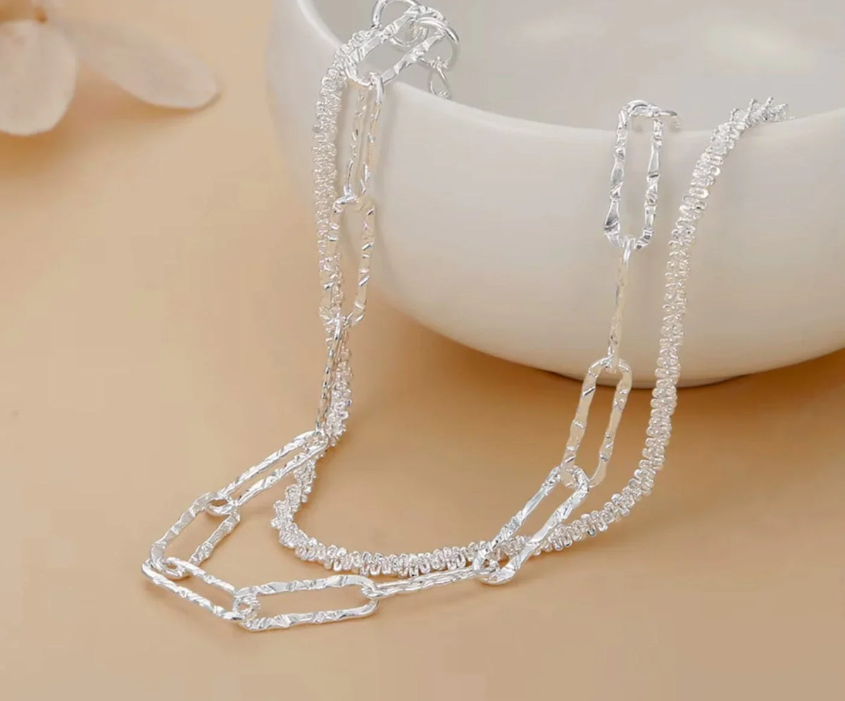 Armband aus 925er-Sterling-Silber, doppellagige Kette