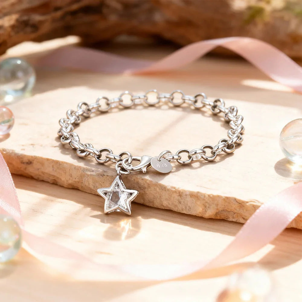 Armband aus 925er Sterling-Silber, Gliederarmband mit Herz-Charm