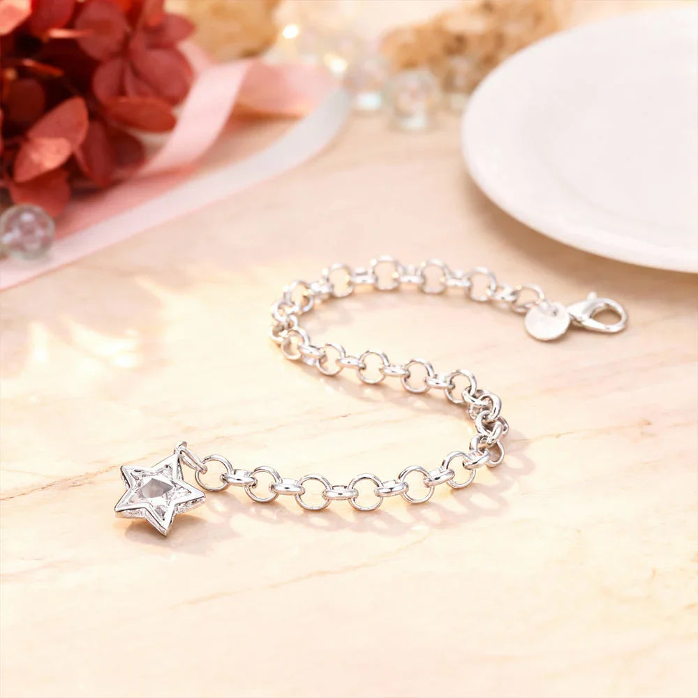 Armband aus 925er Sterling-Silber, Gliederarmband mit Herz-Charm