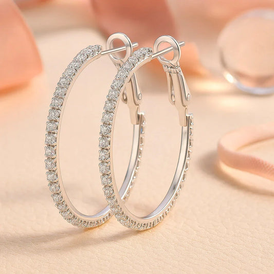 Ohrringe aus 925er Sterling-Silber, Creole mit Strasssteinen