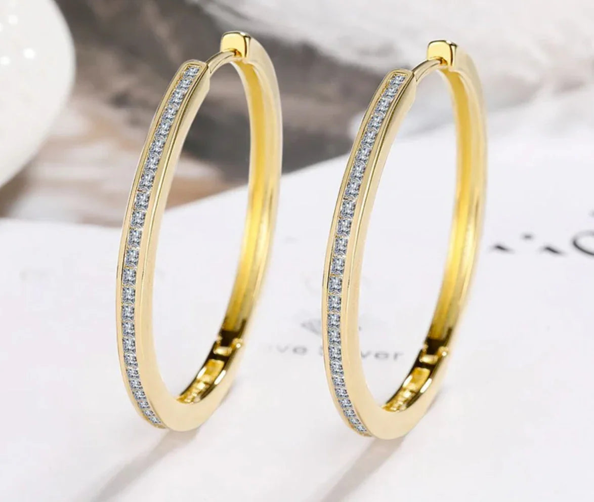 Ohrringe aus 925er Sterling-Silber, vergoldet, Zirkonia Creole