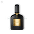 Schwarzer, eleganter Parfumflakon mit goldener Plakette auf weißem Hintergrund, 30 ml