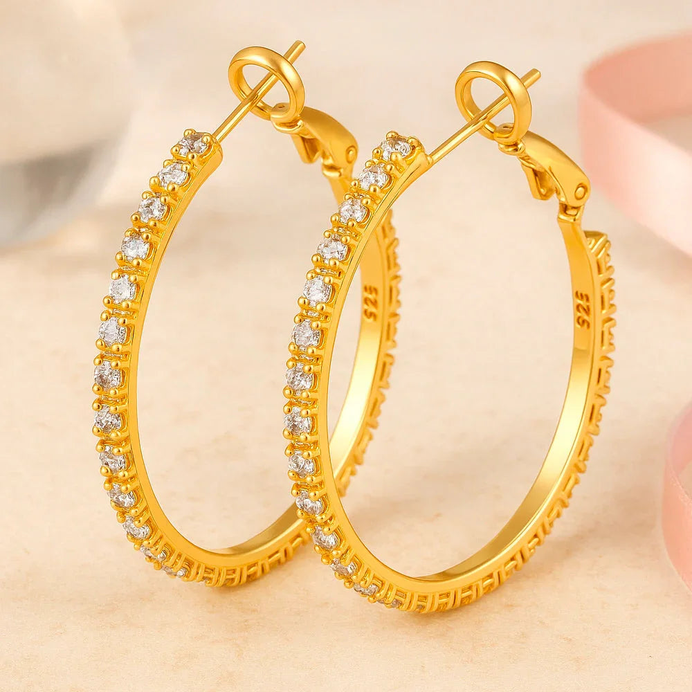 Ohrringe aus 925er Sterling-Silber, Creole mit Strasssteinen