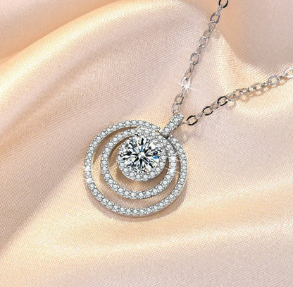 Kette mit Anhänger aus 925er Sterling-Silber, Kristall in Kreisen