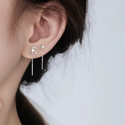 Ohrstecker aus 925er Sterling-Silber, Triple Star (Set aus 2 verschiedenen Steckern)