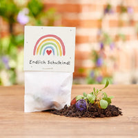 5 Blumenmurmeln im Tütchen zur Einschulung "Endlich Schulkind"