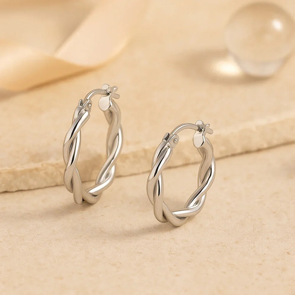 Ohrringe aus 925er Sterling-Silber, gedrehte Creolen, verschiedene Größen