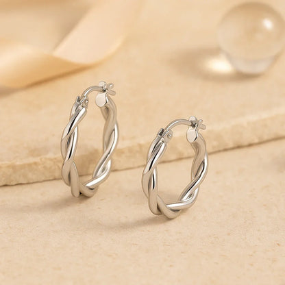 Ohrringe aus 925er Sterling-Silber, gedrehte Creolen, verschiedene Größen