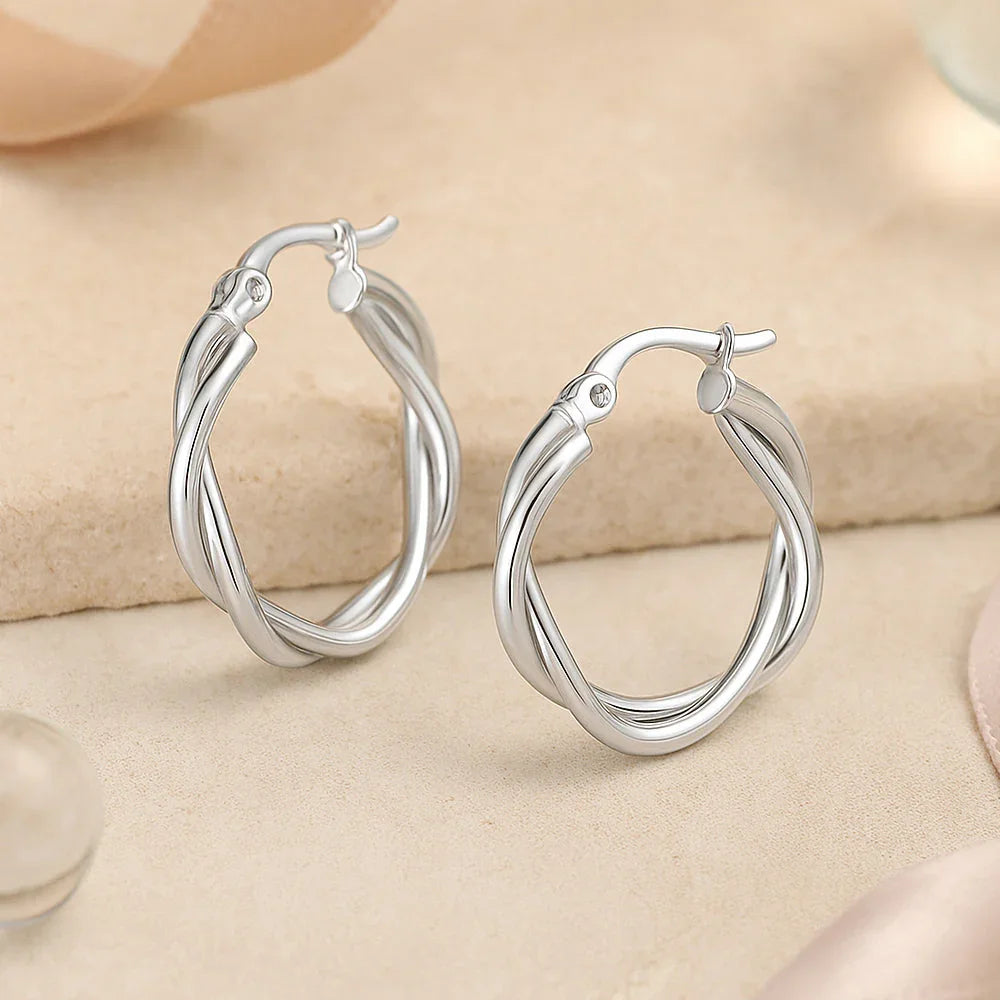 Ohrringe aus 925er Sterling-Silber, gedrehte Creolen, verschiedene Größen