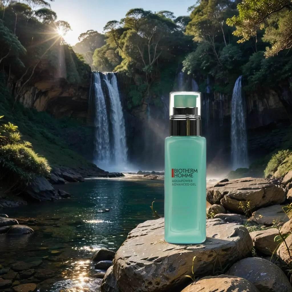AQUAPOWER Advanced Gel für Männer vor Wasserfall und Natur, Feuchtigkeitspflege, luxuriös