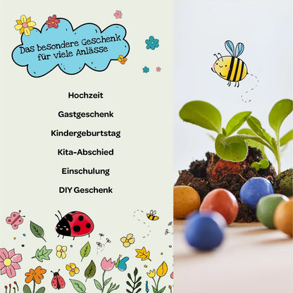 Dose mit 25 bunten Blumenmurmeln