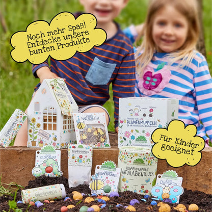 6 bunte Blumenmurmeln im Eierkarton