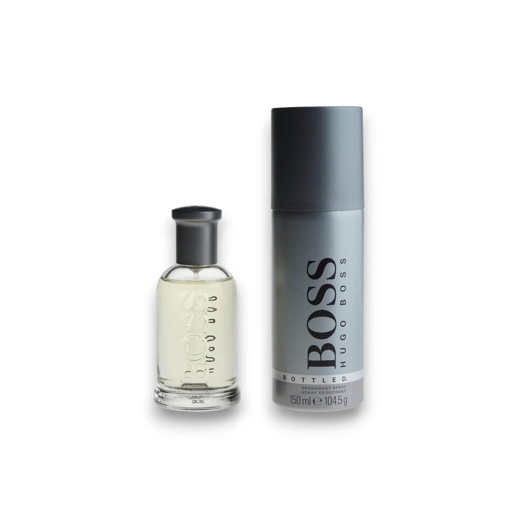 Hugo Boss Bottled Duftset mit Eau de Toilette und Deospray auf weißem Hintergrund